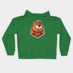 Super hero capybara cartoon illustration Kids Hoodie